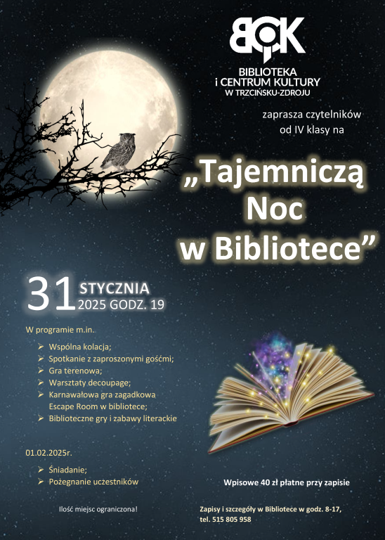 Plakat - "Tajemnicza Noc w Bibliotece"